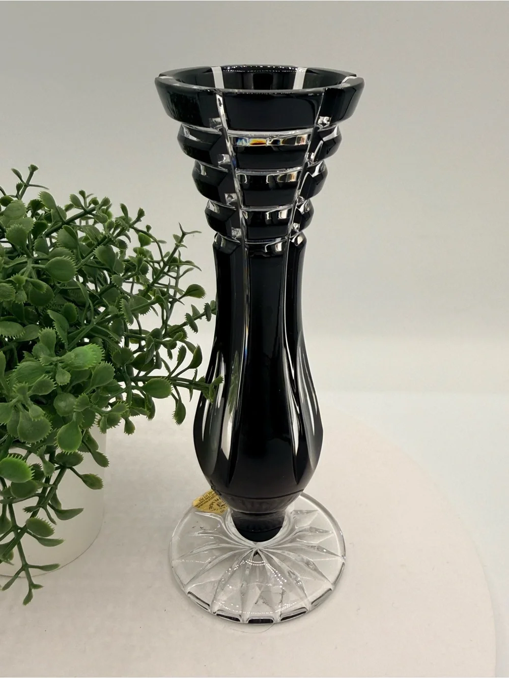 Vintage Caesar Bohemia Crystal Black Cut to Clear Bud Vase Czech Glass Art Deco